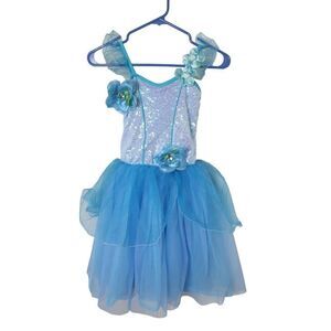 Curtain Call Costumes Girls Ballerina Ballet Blue Sequin with Hair Clip Medium